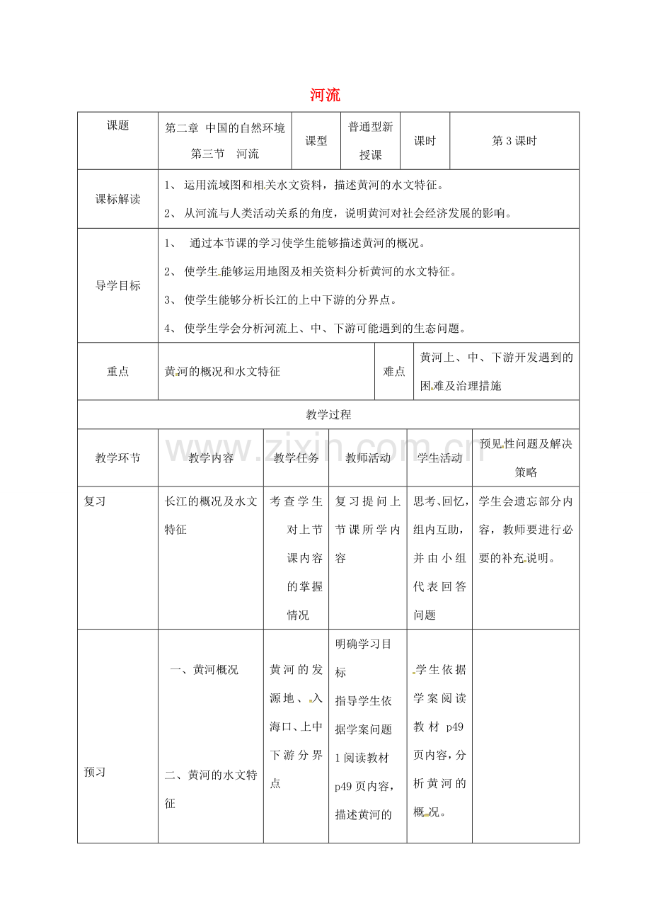 吉林省通化市八年级地理上册 2.3河流教案3 （新版）新人教版-（新版）新人教版初中八年级上册地理教案.doc_第1页