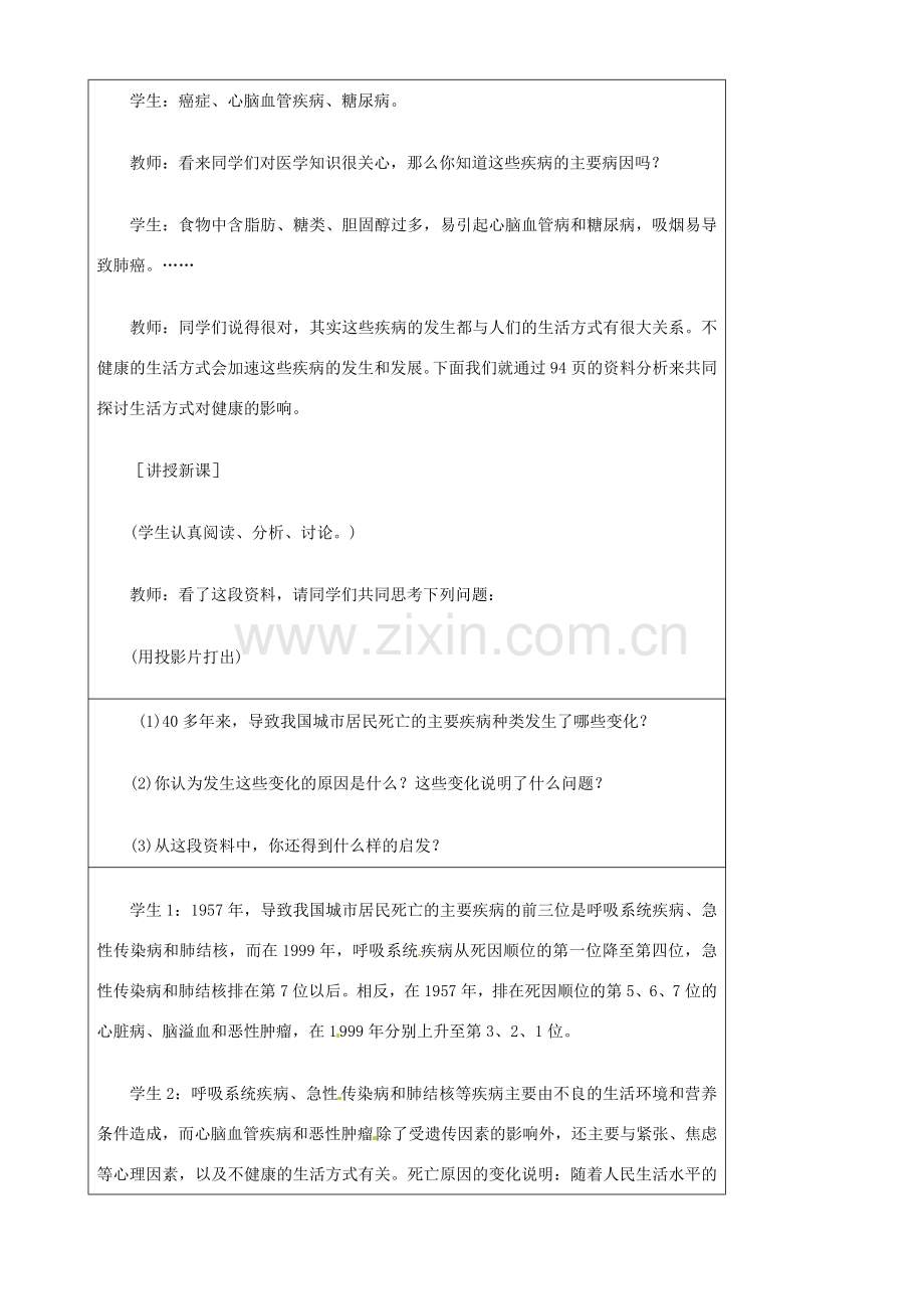 江苏省灌南县实验中学八年级生物下册《健康的生活》教案 苏科版.doc_第2页