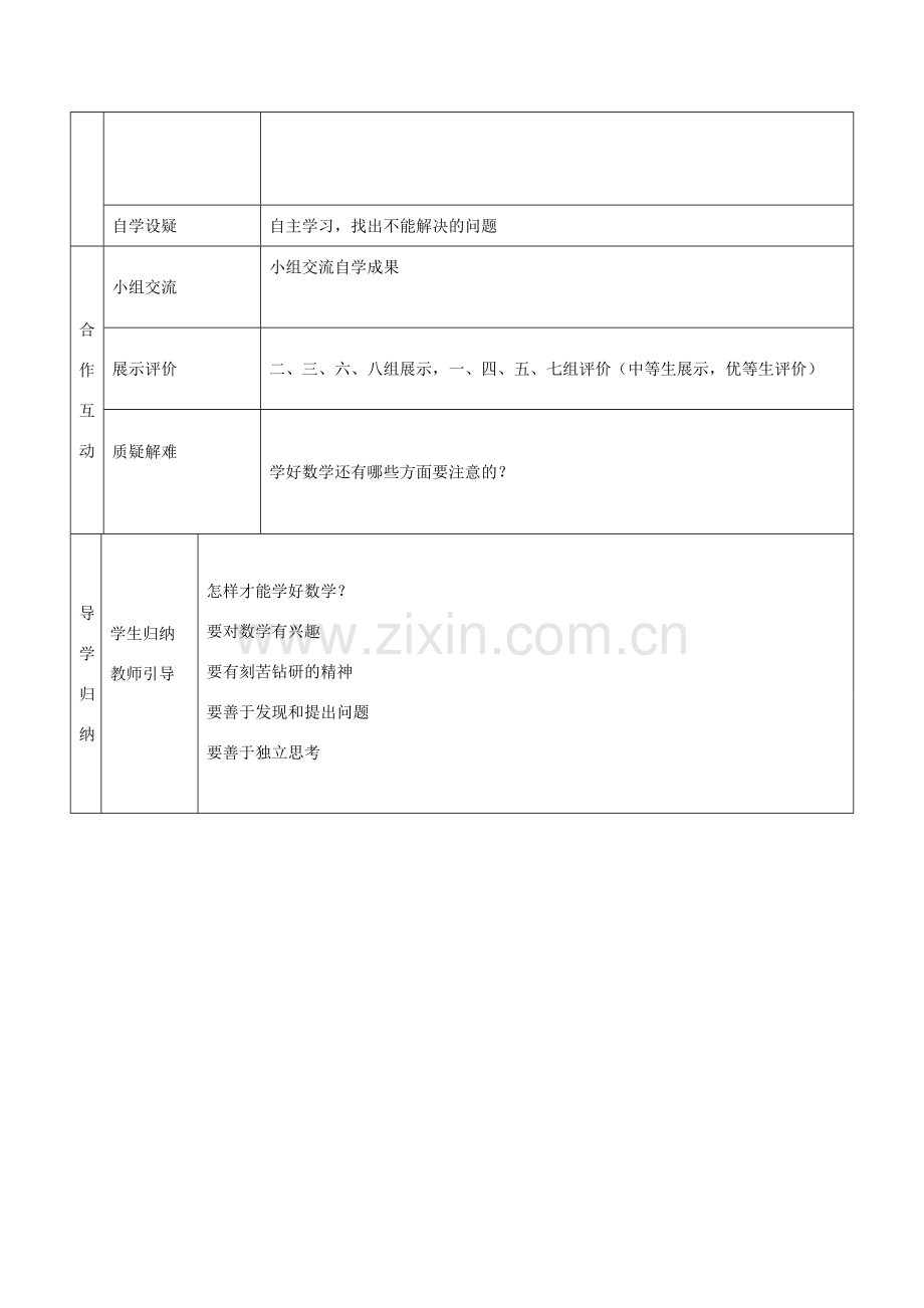 七年级数学上册 第一章 走进数学世界 3 人人都能学会数学教案2 （新版）华东师大版-（新版）华东师大版初中七年级上册数学教案.doc_第2页