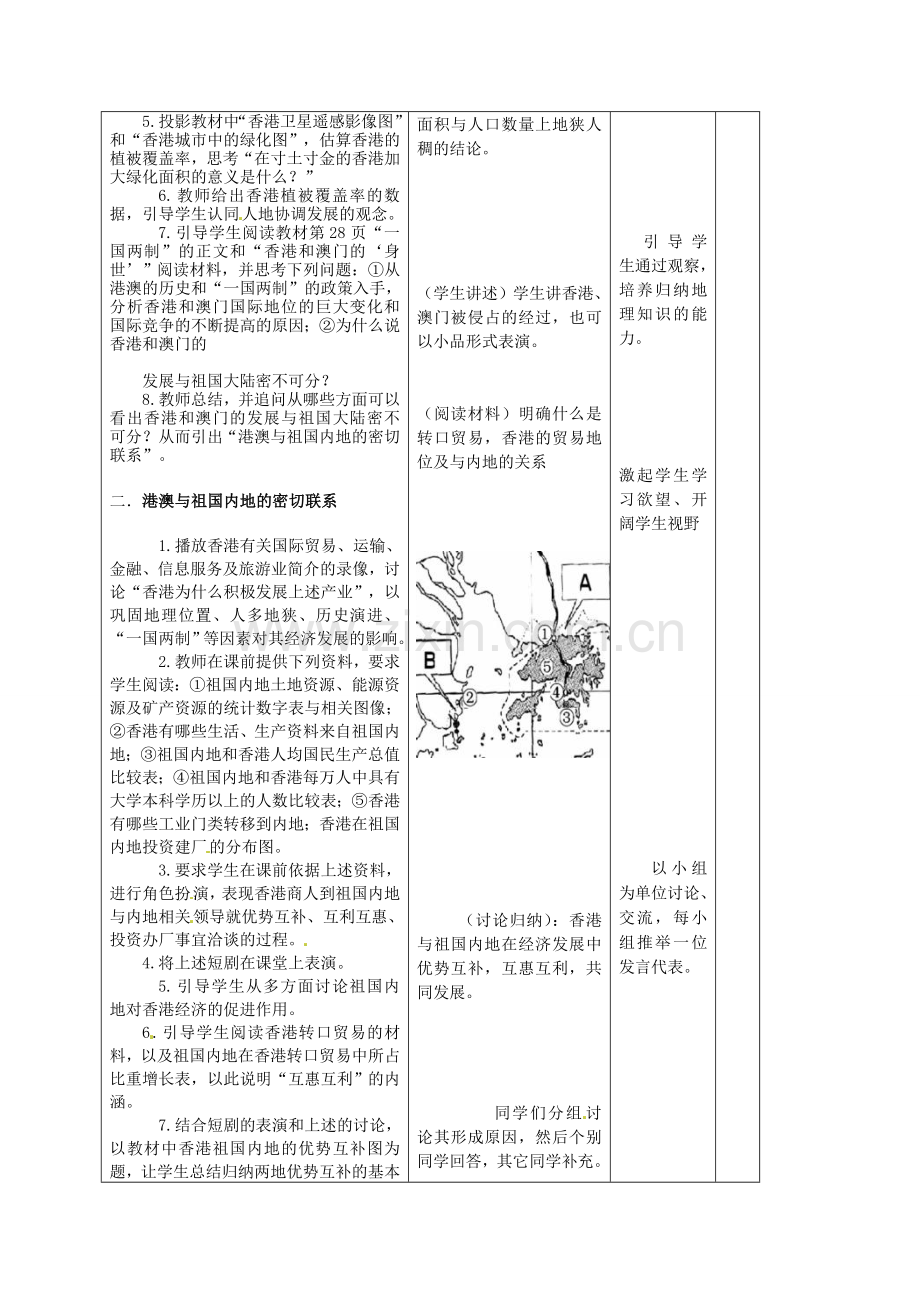 山东省临沭县第三初级中学八年级地理下册《6.2 特别行政区-香港澳门》教案 新人教版.doc_第3页