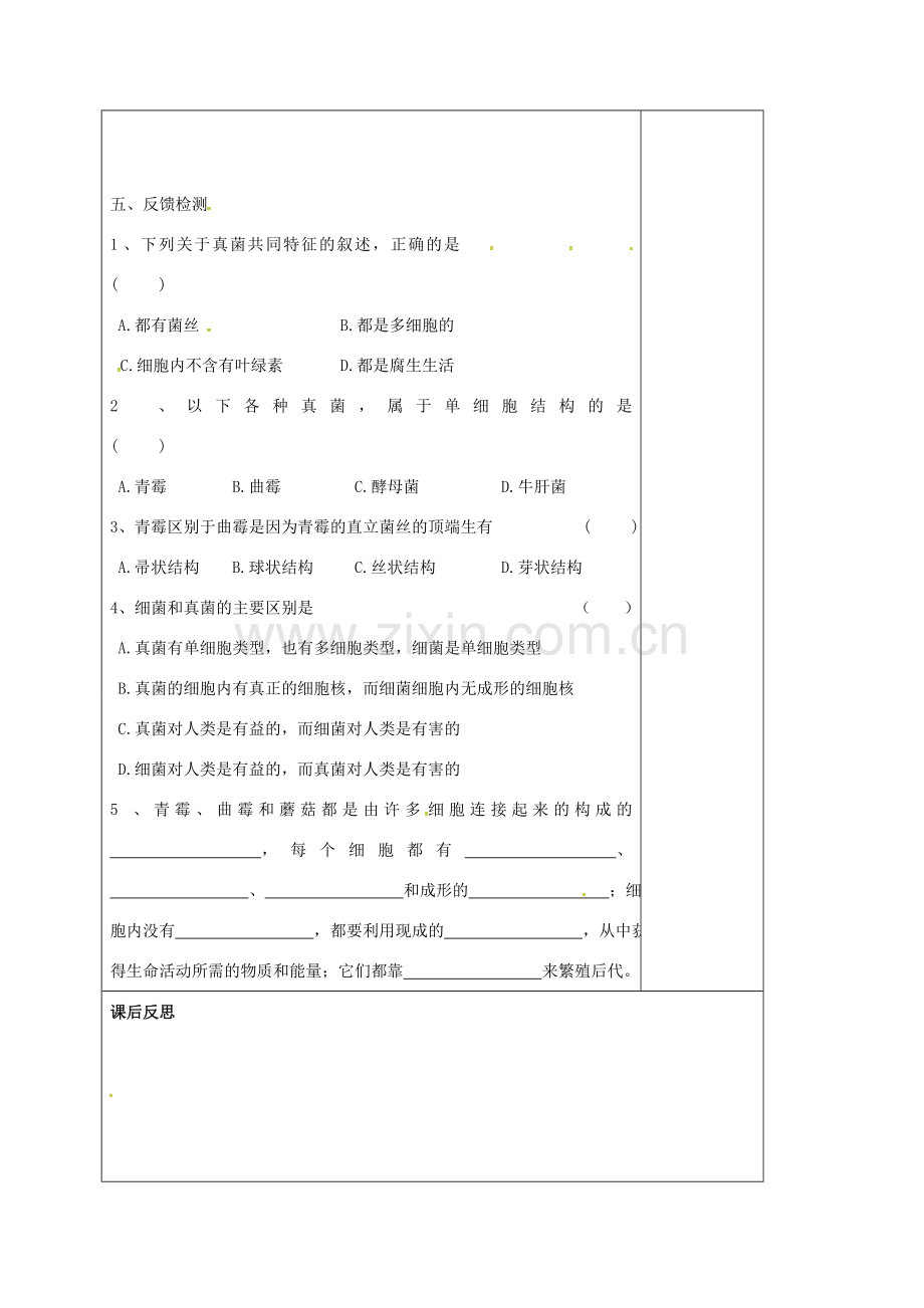 八年级生物上册 5.4.3 真菌教案 （新版）新人教版-（新版）新人教版初中八年级上册生物教案.doc_第3页