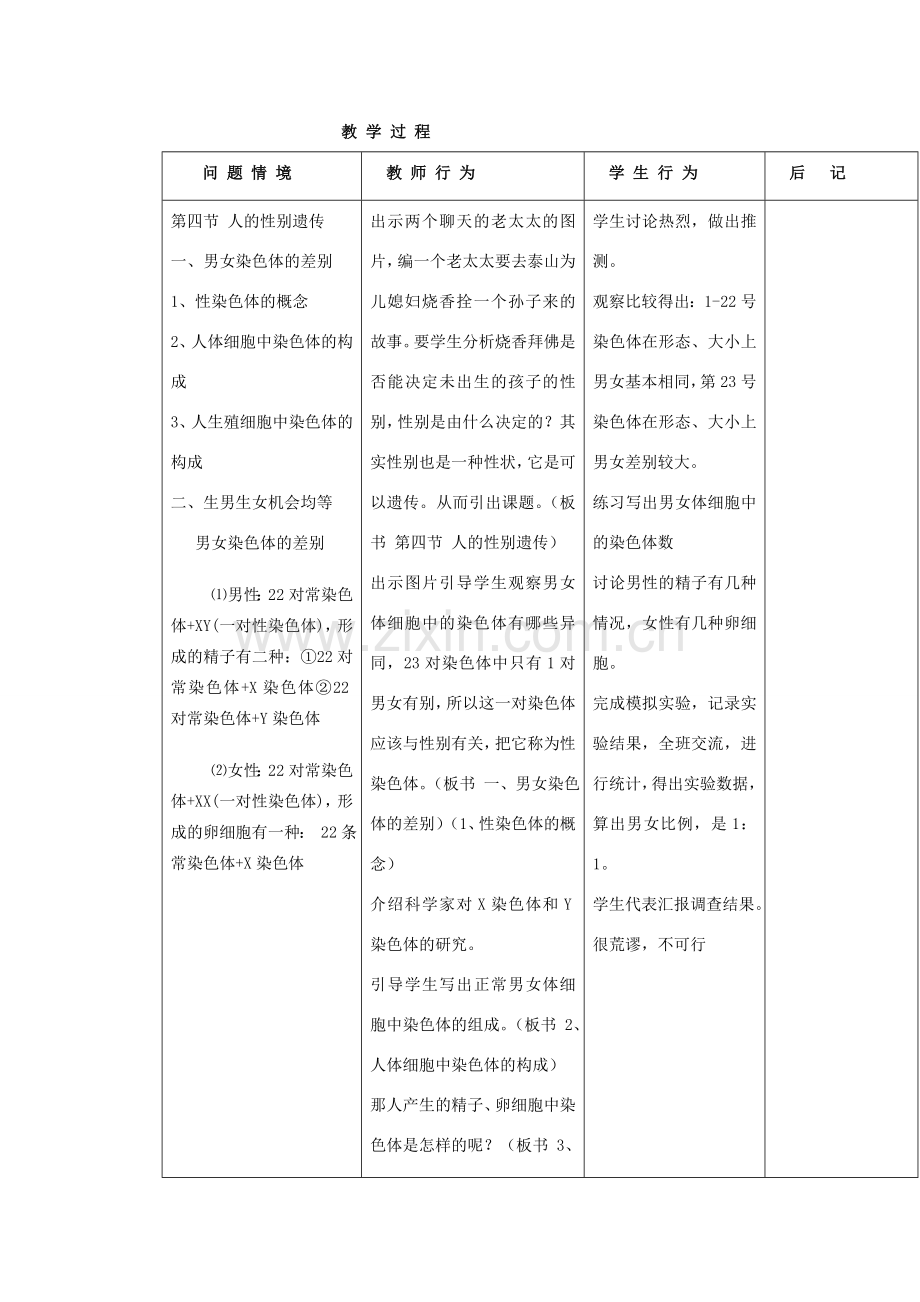 广东省东莞市寮步信义学校八年级生物下册《2.4 人的性别遗传》教学设计 新人教版.doc_第2页