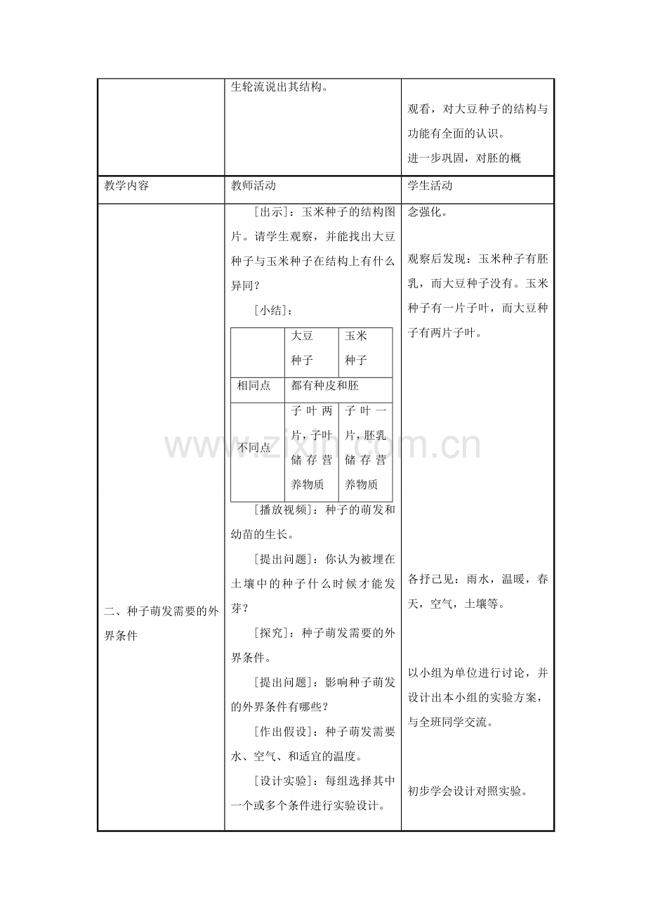 七年级生物上册 第三单元 第五章 第1节《植物种子的萌发》教案 （新版）苏教版-（新版）苏教版初中七年级上册生物教案.doc_第3页