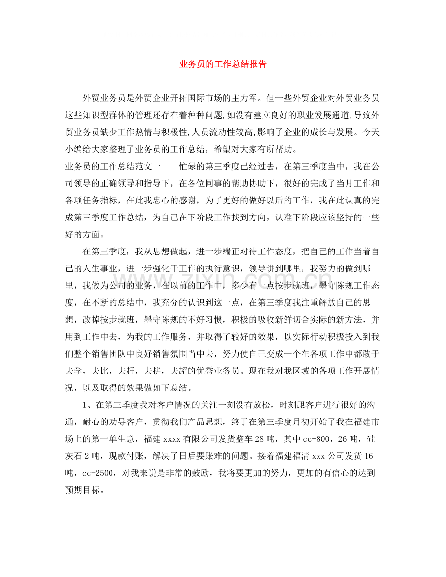 业务员的工作总结报告.docx_第1页