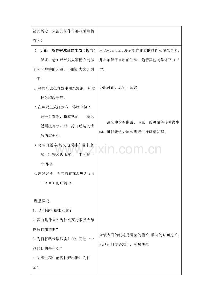 八年级生物下册 第九单元 生物技术 第二十三章 日常生活中的生物技术 第一节 源远流长的发酵技术教案1（新版）苏教版-（新版）苏教版初中八年级下册生物教案.docx_第3页