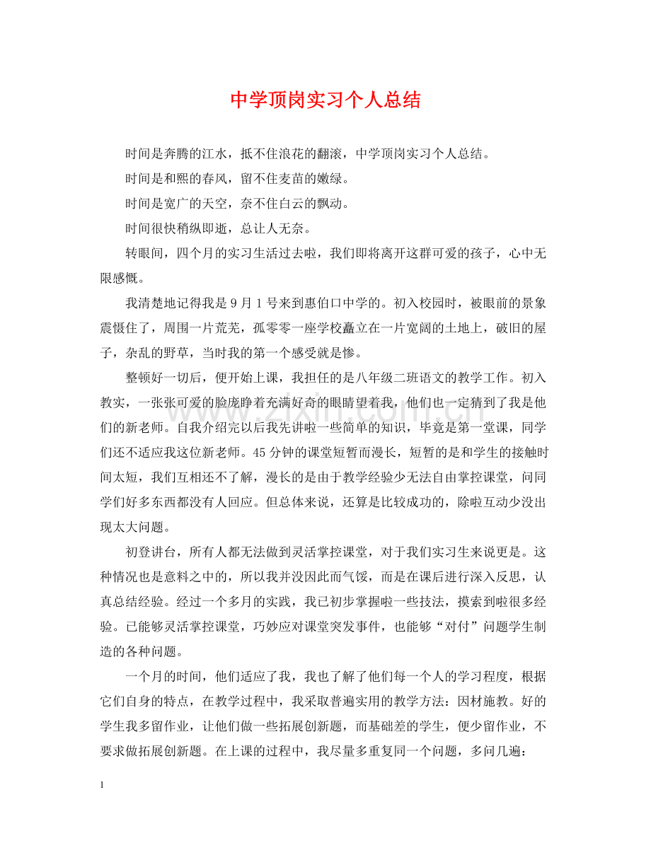 顶岗实习个人总结.docx_第1页