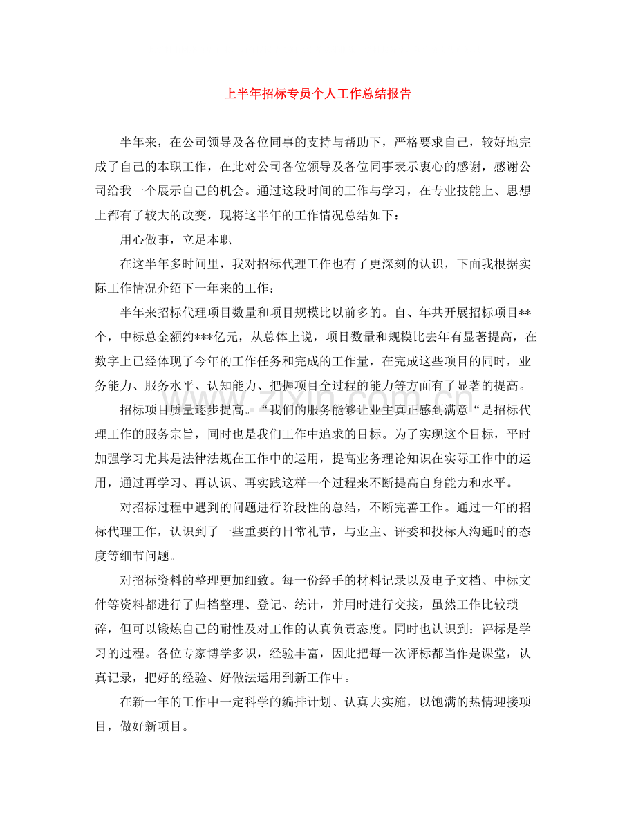 上半年招标专员个人工作总结报告.docx_第1页