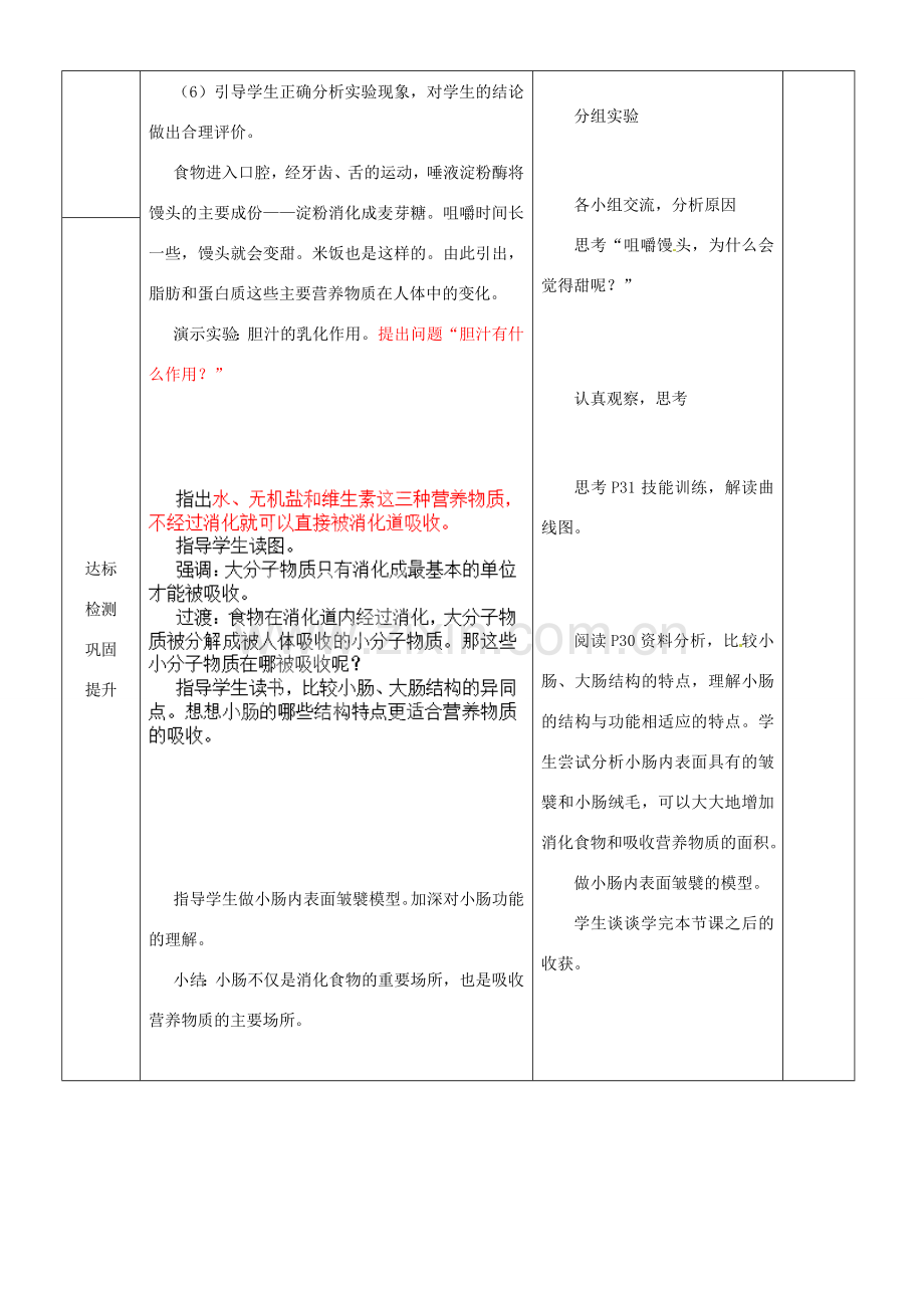 山东省临沂市蒙阴县第四中学七年级生物下册 4.2.2 消化和吸收教案1 （新版）新人教版.doc_第3页