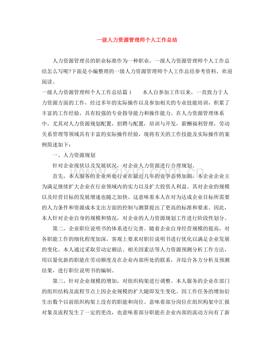 一级人力资源管理师个人工作总结.docx_第1页