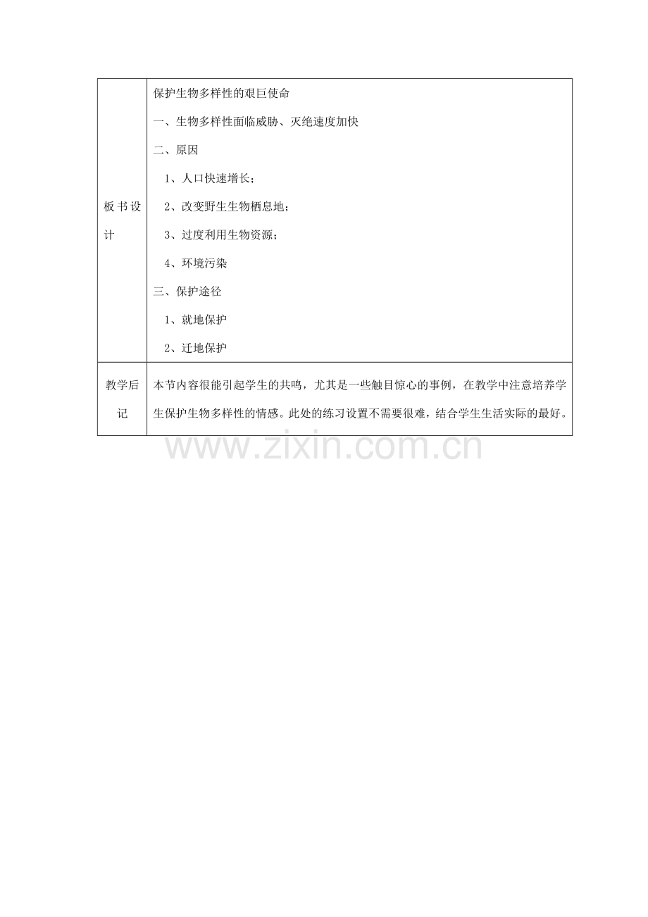 八年级生物下册 第9单元 生物的多样性 第二节 保护生物多样性的艰巨使命名师教案2 苏教版.doc_第2页