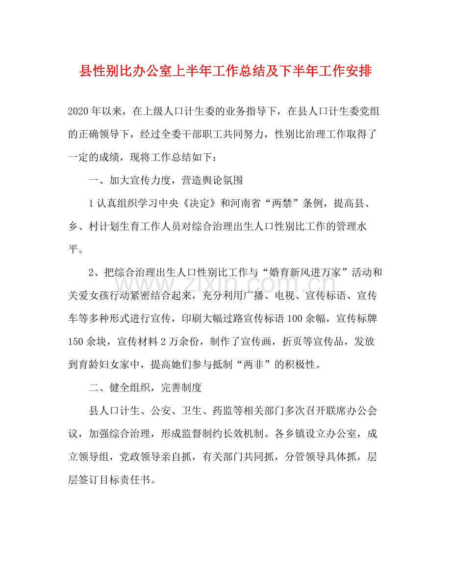 县性别比办公室上半年工作总结及下半年工作安排.docx_第1页