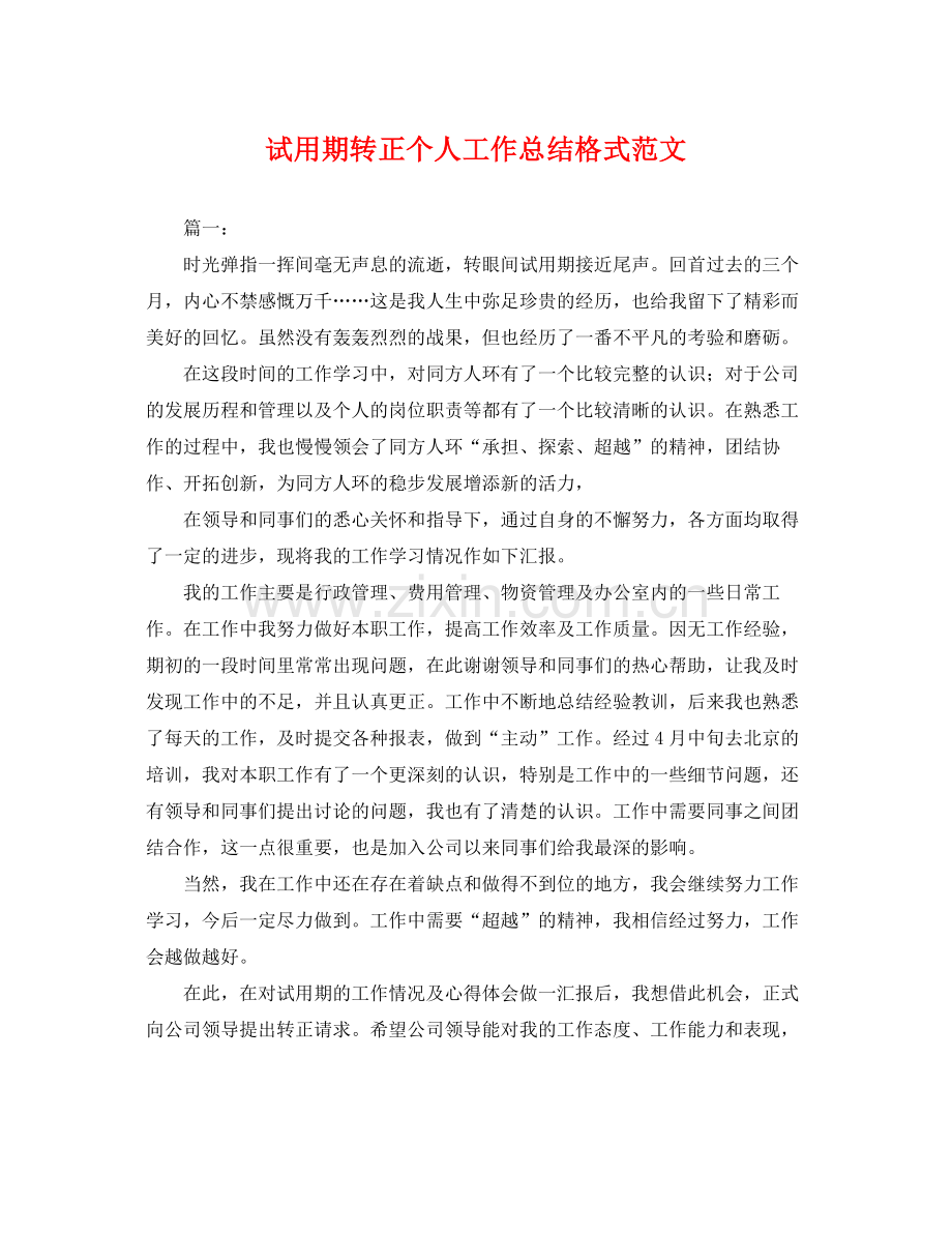 试用期转正个人工作总结格式范文 .docx_第1页