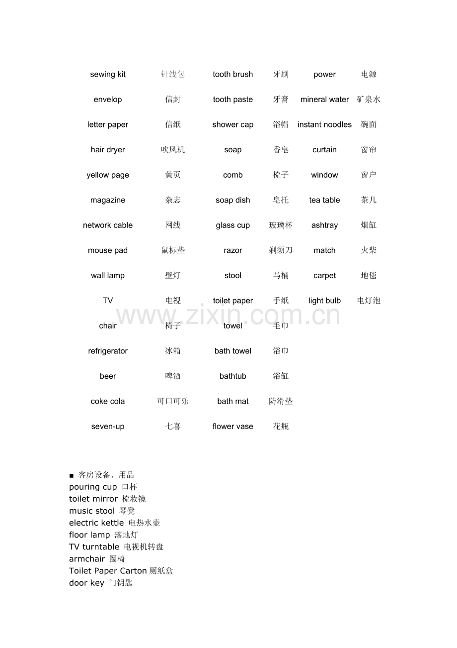 酒店用品中英文介绍.doc_第2页