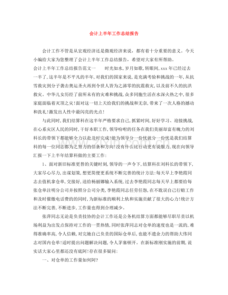 会计上半年工作总结报告.docx_第1页