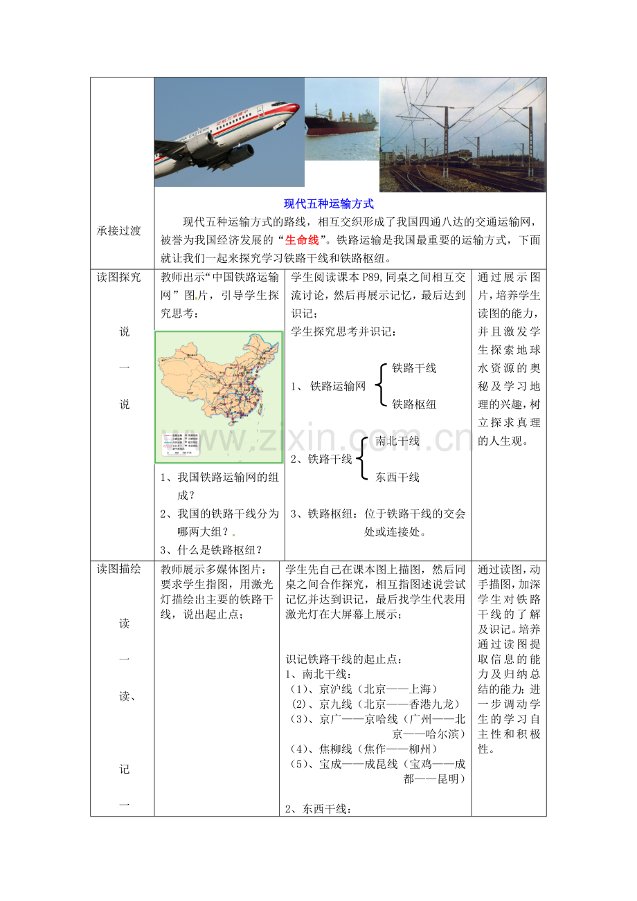 山东省枣庄市峄城区吴林街道中学八年级地理上册 4-5 交通运输网（第1课时）教案 商务星球版.doc_第2页