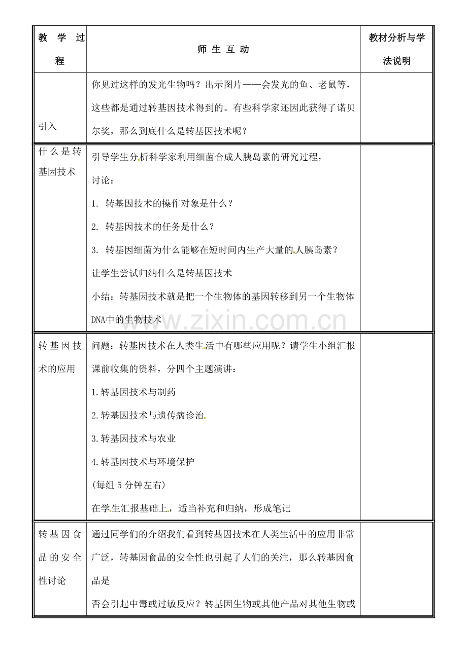 八年级生物下册 25.2 现代生物技术教案 （新版）北师大版-（新版）北师大版初中八年级下册生物教案.doc_第2页