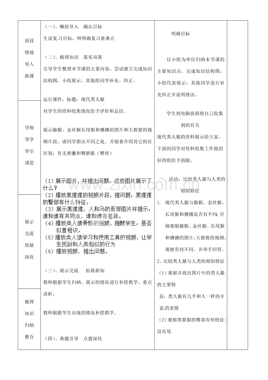 山东省临沂市蒙阴县第四中学七年级生物下册 第四单元 第一章 人的由来复习教案 （新版）新人教版.doc_第2页