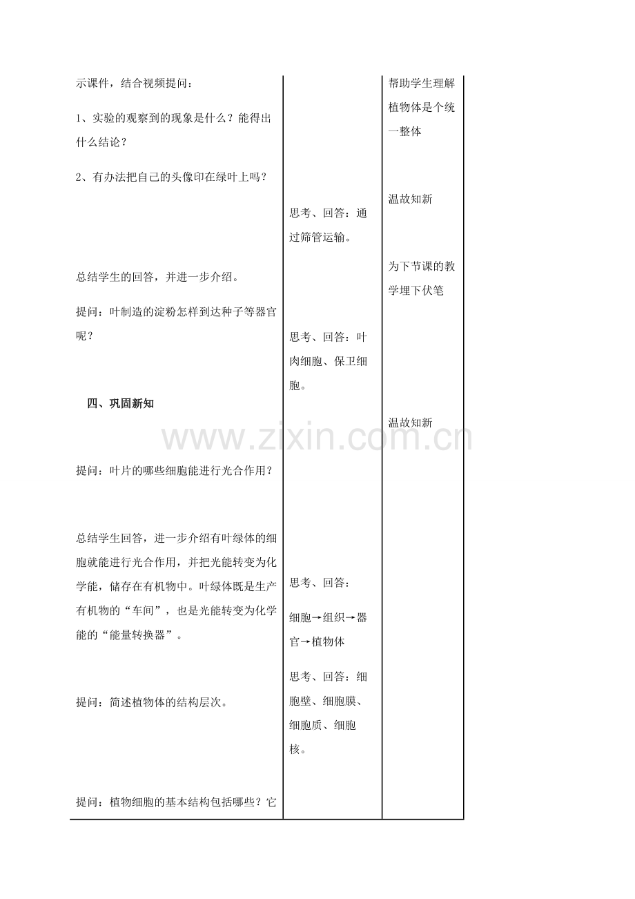 秋七年级生物上册 第3单元 第四章 绿色植物是生物圈中有机物的制造者教案 （新版）新人教版-（新版）新人教版初中七年级上册生物教案.doc_第3页