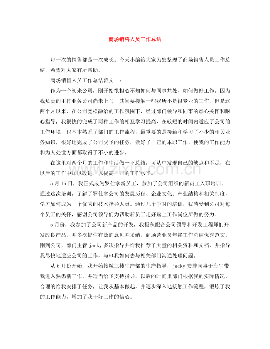 商场销售人员工作总结.docx_第1页