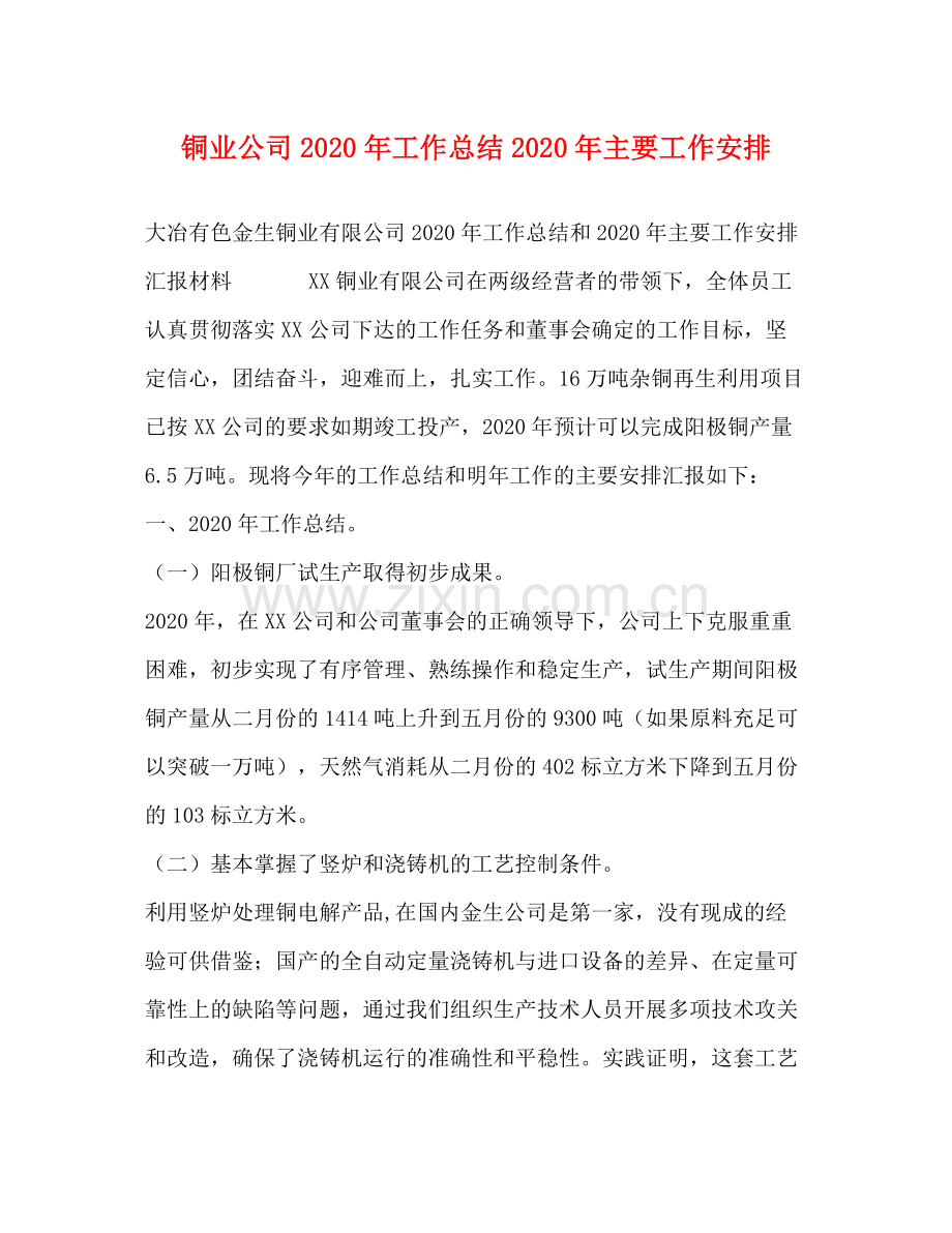 铜业公司年工作总结年主要工作安排.docx_第1页