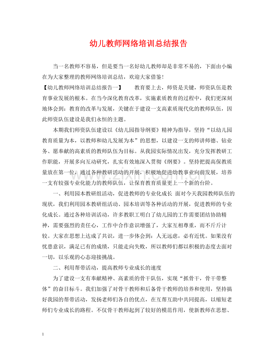 幼儿教师网络培训总结报告.docx_第1页