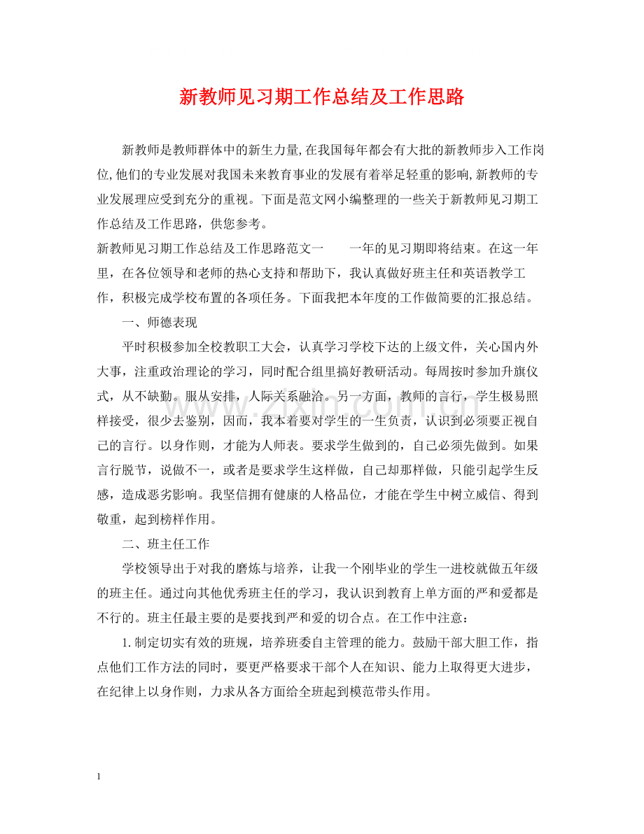 新教师见习期工作总结及工作思路.docx_第1页