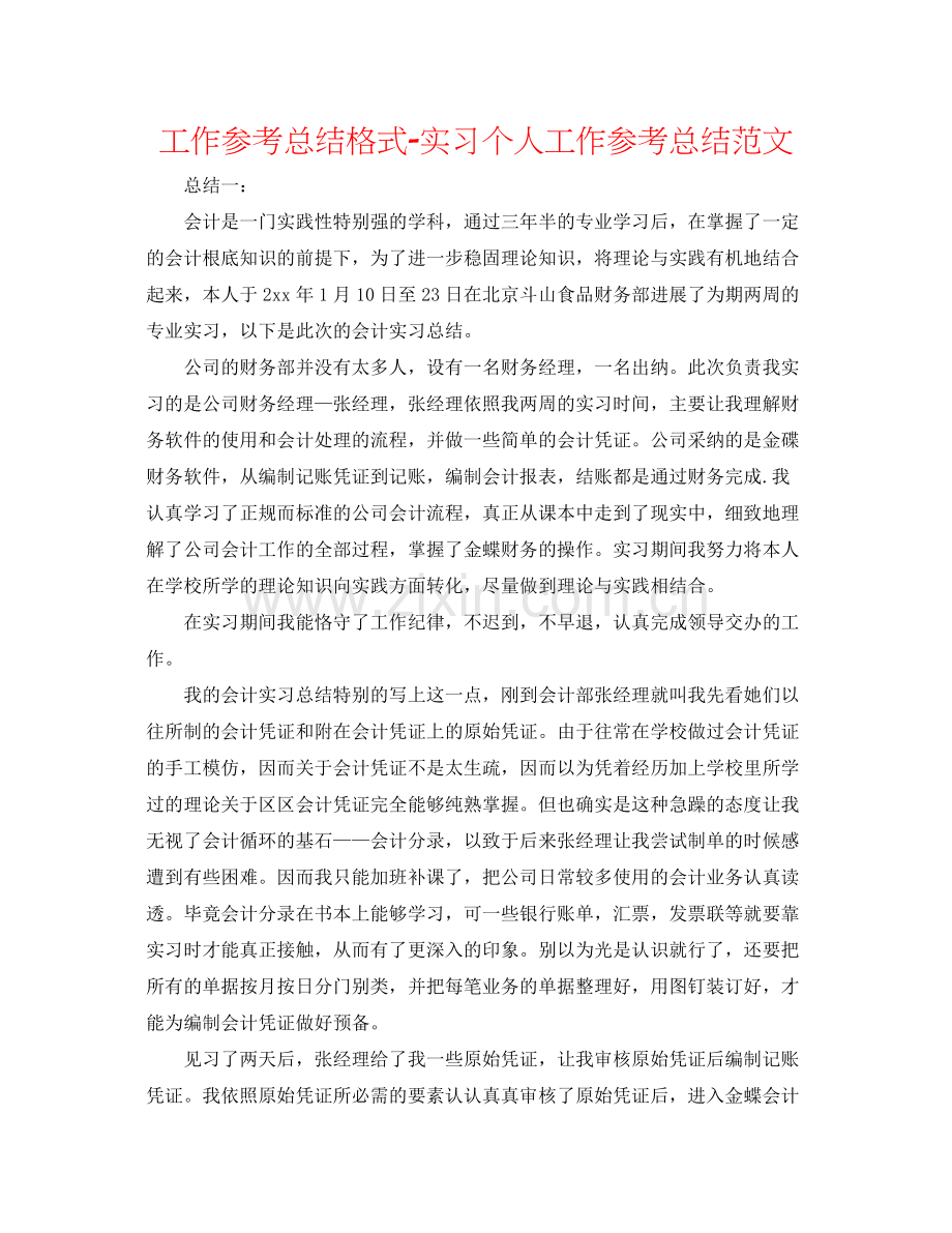 工作参考总结格式实习个人工作参考总结范文.docx_第1页