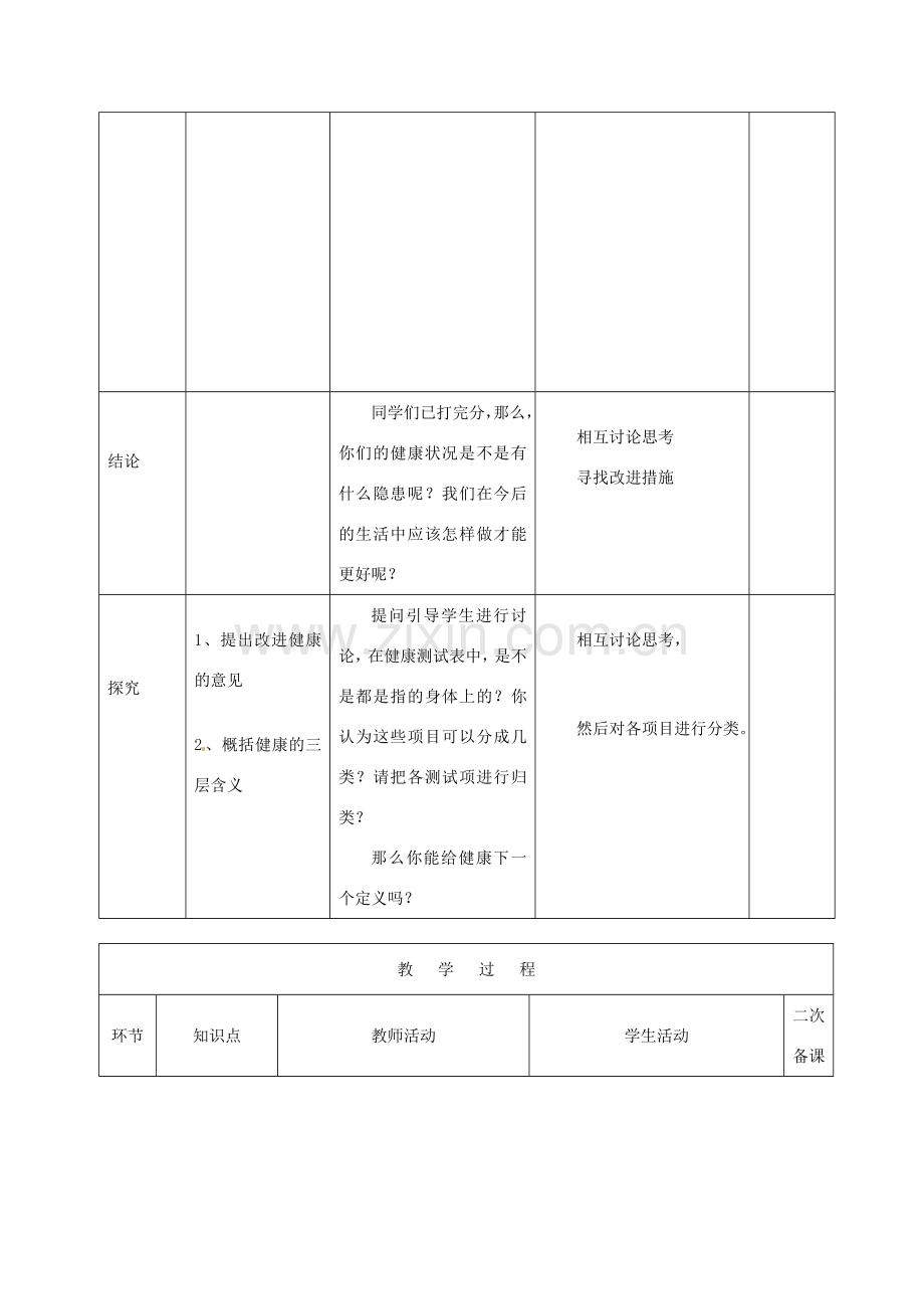 山东省泰安新泰市八年级生物下册 8.3.1 评价自己的健康状况教案1.doc_第3页