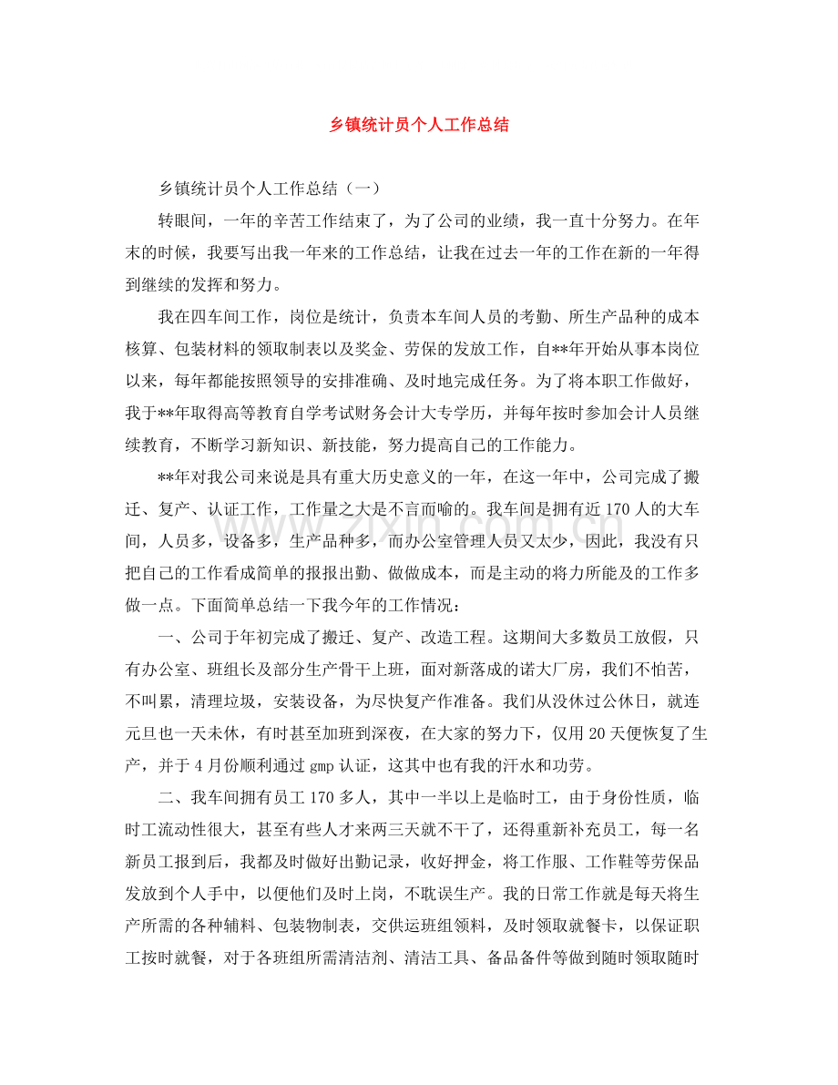 乡镇统计员个人工作总结2.docx_第1页