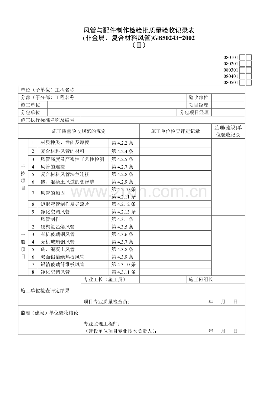 风管与配件制作检验批质量验收记录表(Ⅱ).docx_第1页