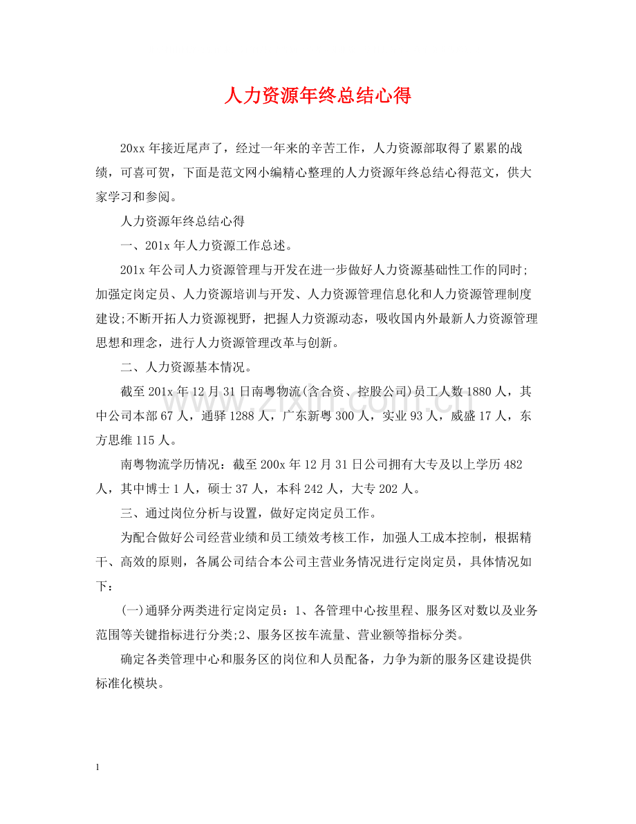 人力资源年终总结心得.docx_第1页