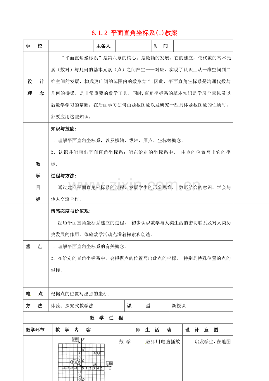 山东省郯城县第三中学七年级数学下册《612 平面直角坐标系（1）》教案 .doc_第1页