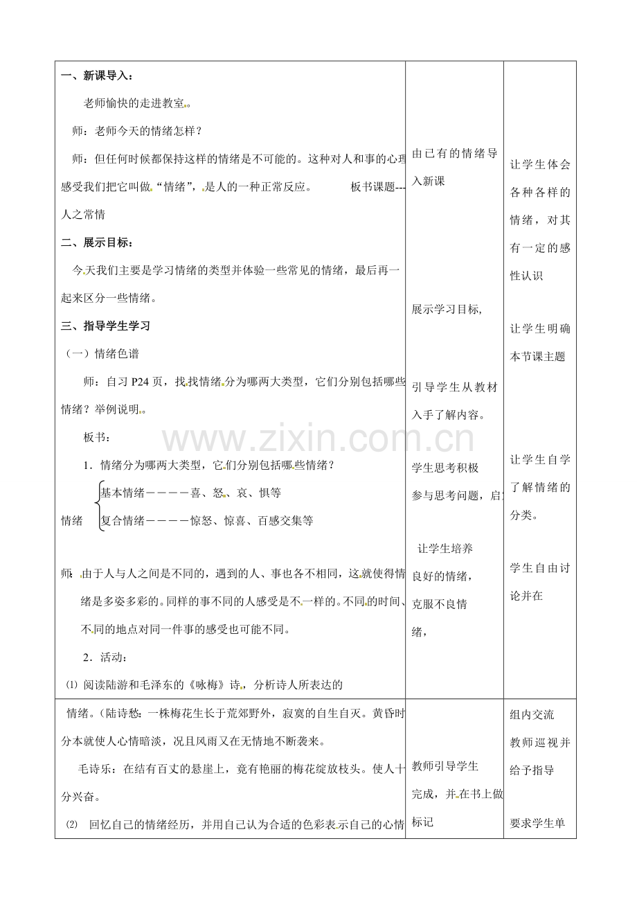 七年级政治下册 第4课 多彩的情绪第一课时教案 教科版.doc_第2页