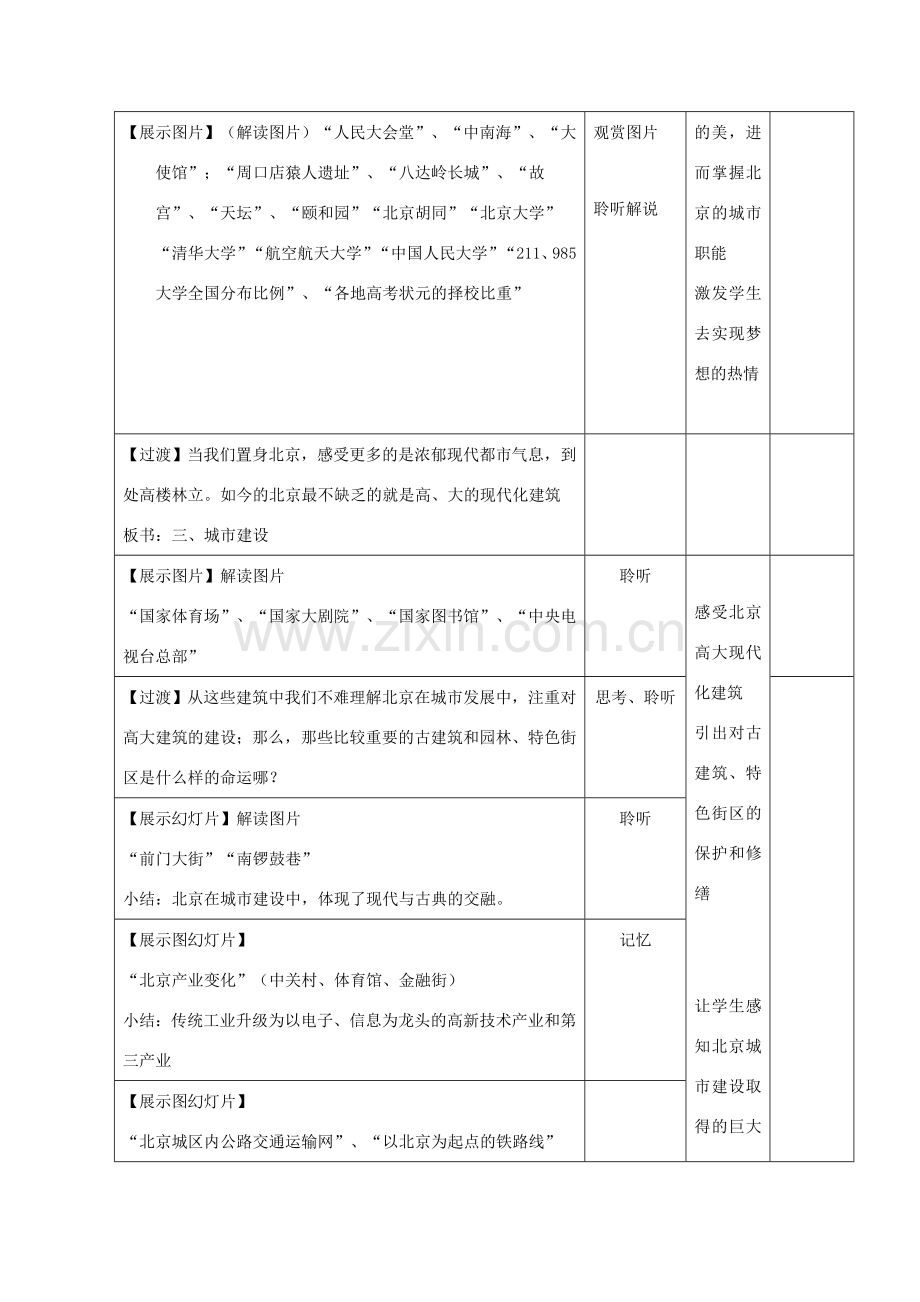 山东省八年级地理下册 第八章 第一节 北京市的城市特征与建设成就教案 （新版）湘教版-（新版）湘教版初中八年级下册地理教案.doc_第3页