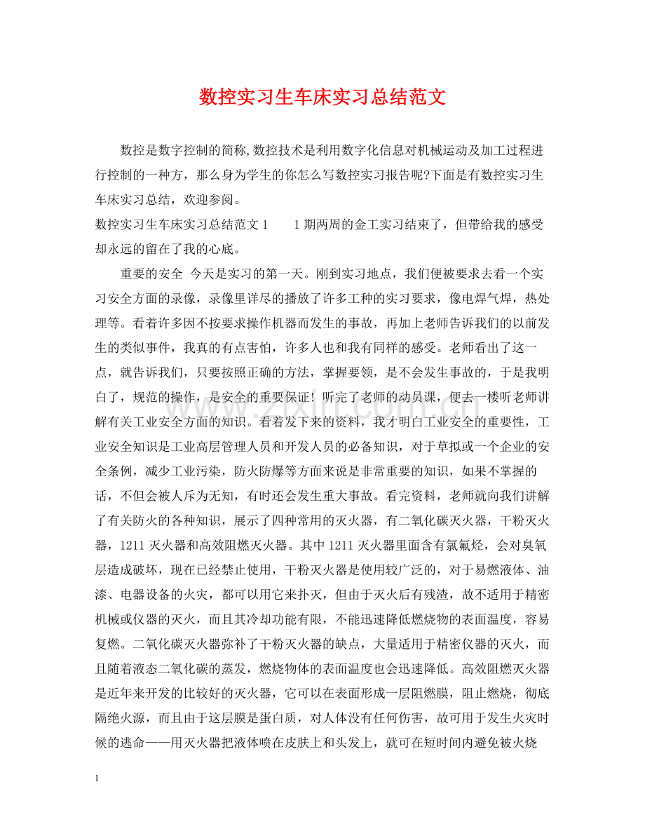 数控实习生车床实习总结范文.docx_第1页