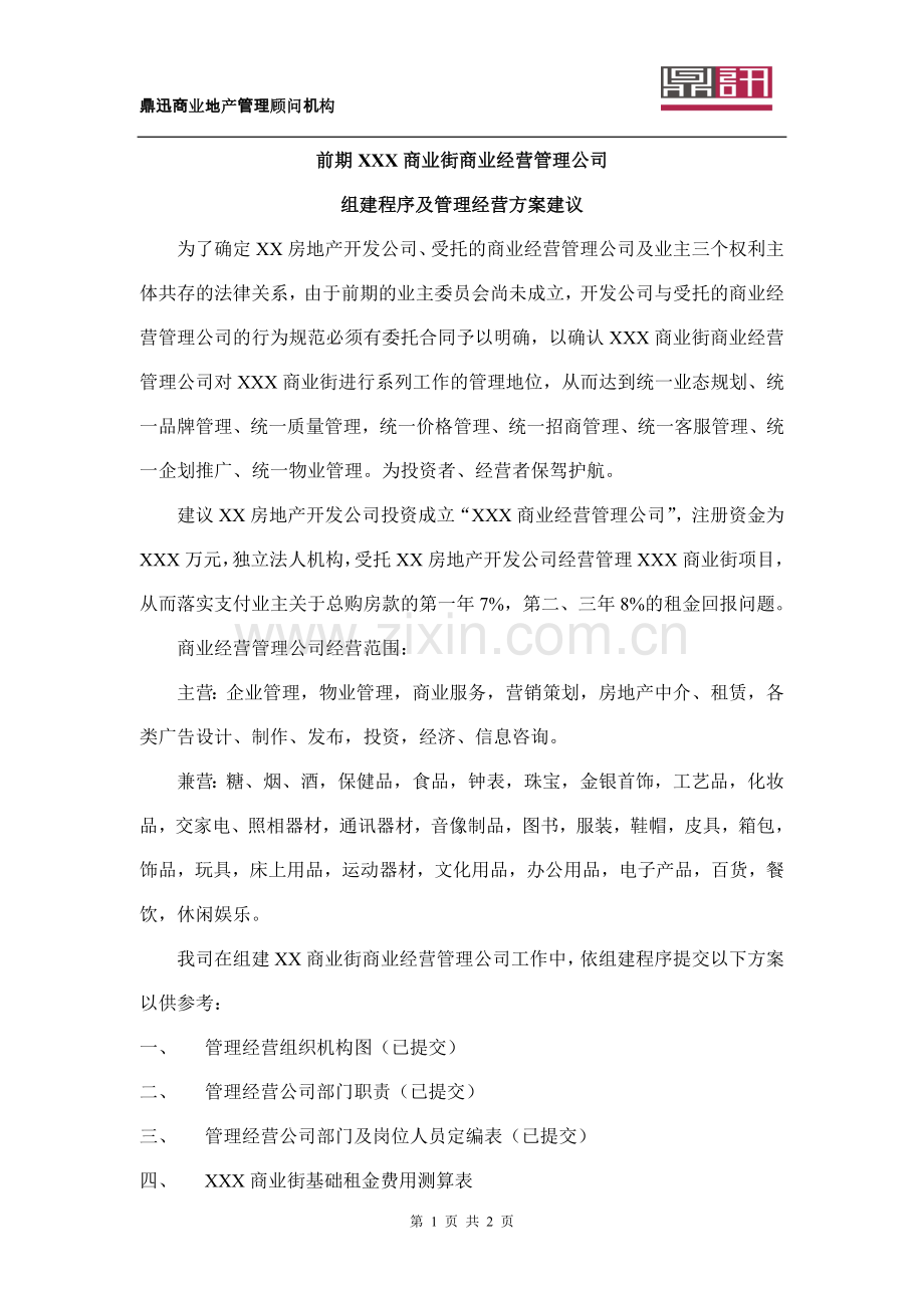 XXX商业街经营管理公司方案建议.doc_第1页