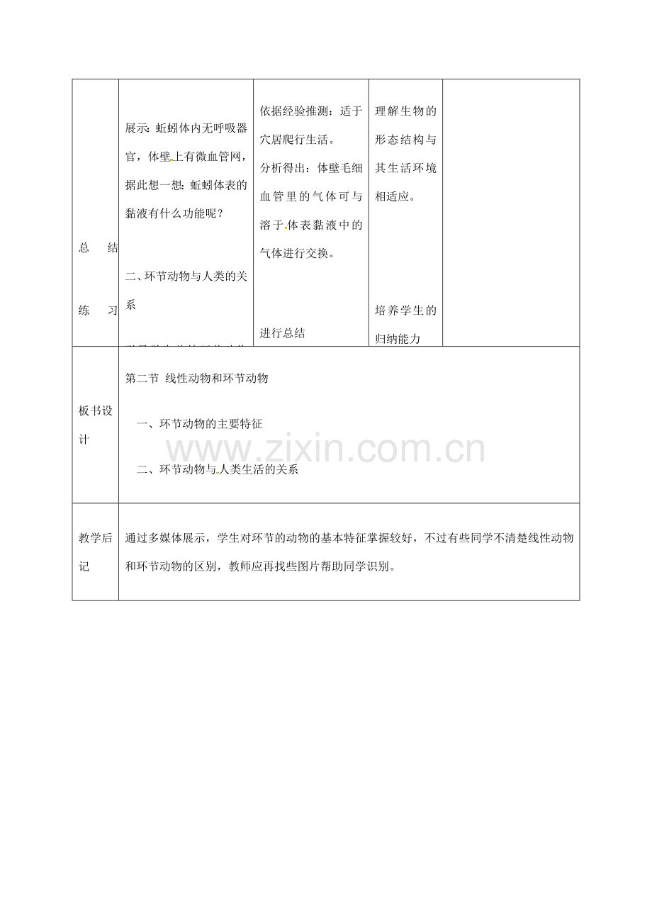 吉林省双辽市八年级生物上册 第五单元 第一章 第二节 线形动物和环节动物教案2 （新版）新人教版-（新版）新人教版初中八年级上册生物教案.doc_第3页