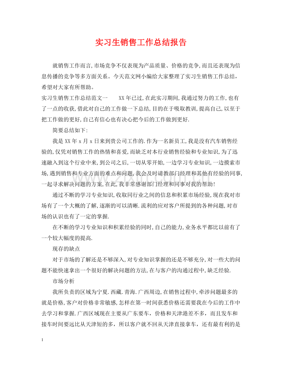 实习生销售工作总结报告.docx_第1页