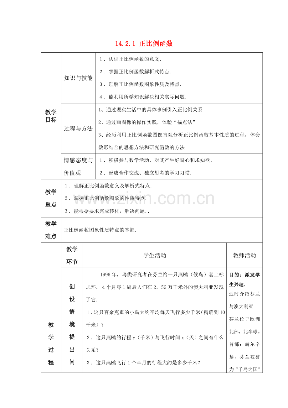 八年级数学上册 14.2.1正比例函数教案 人教新课标版.doc_第1页