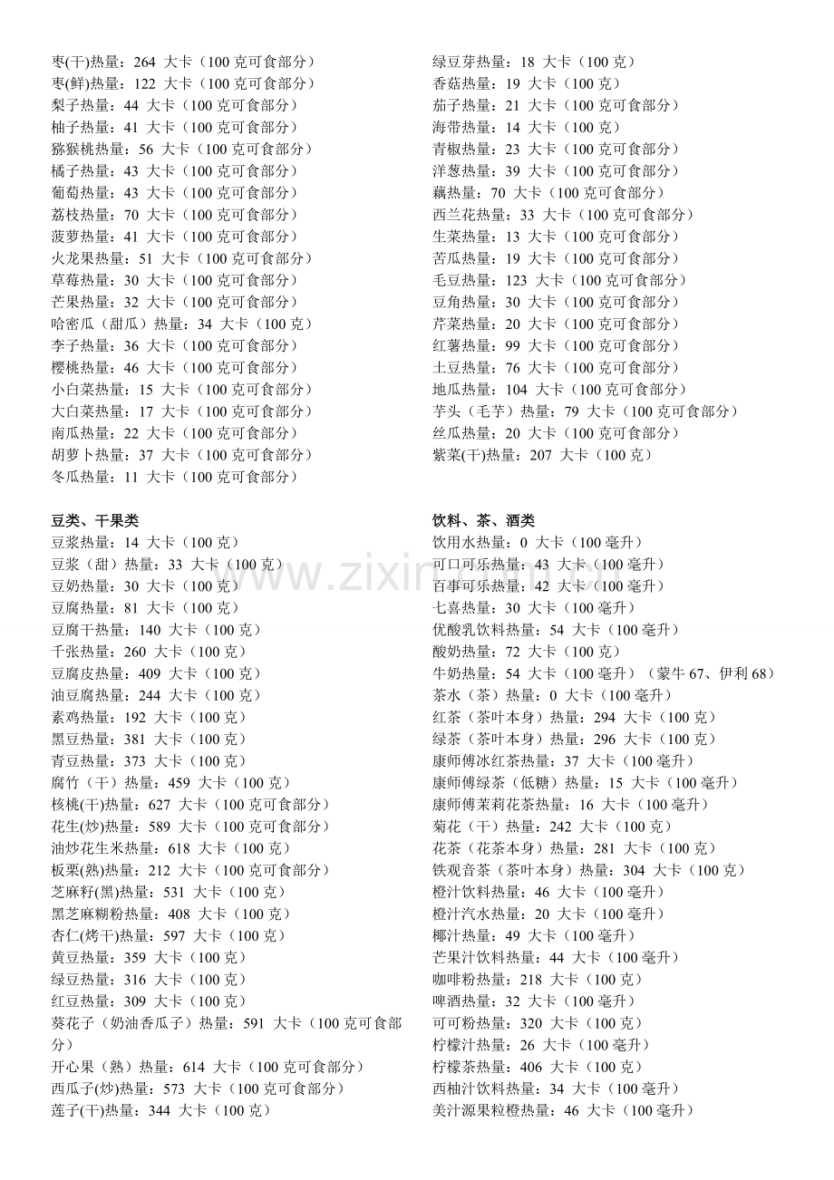 减肥必备：运动+食物热量表(精简+完整打印版本).doc_第2页