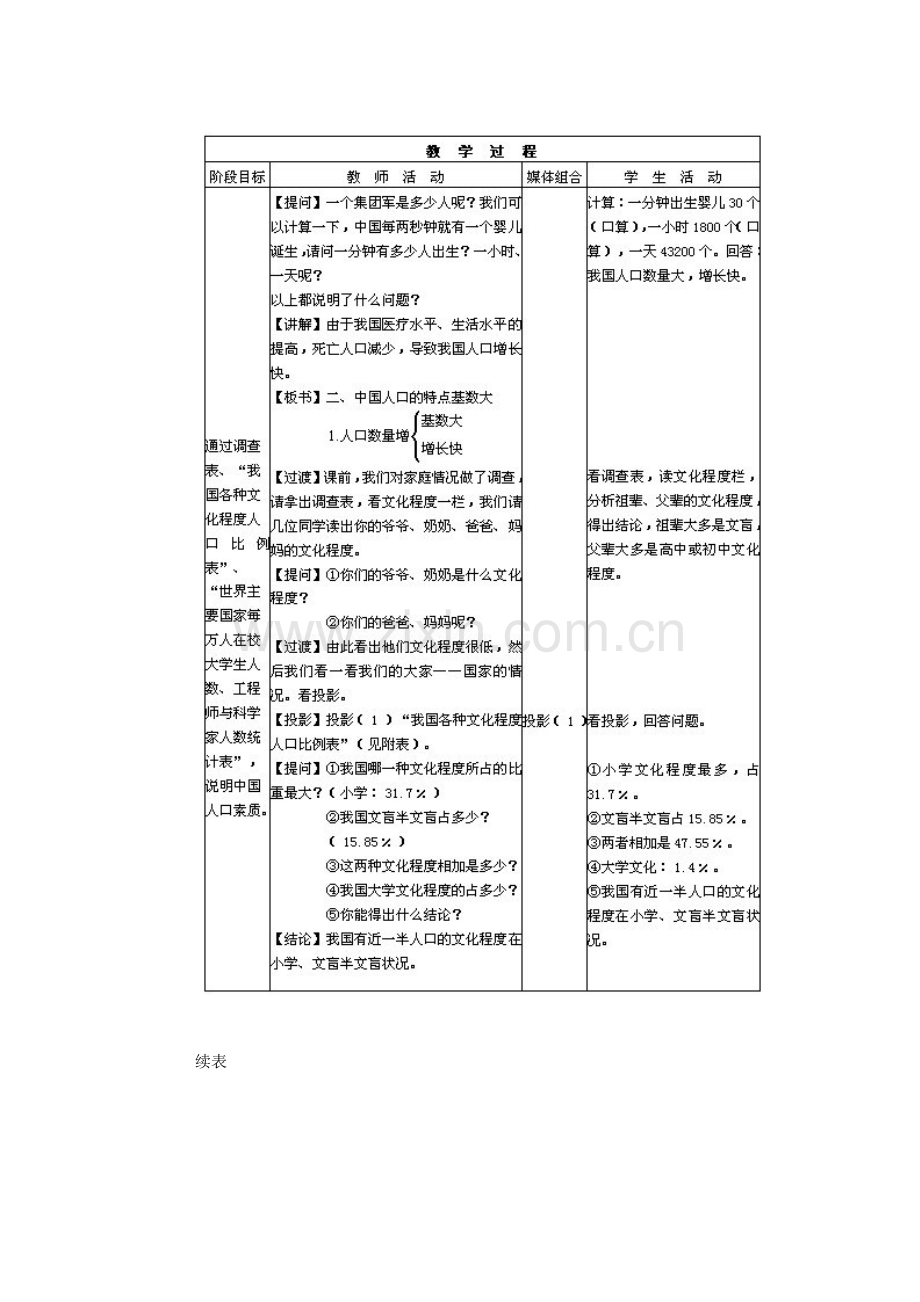 江苏省大丰市万盈第二中学八年级地理上册 第三节 中国的人口教案 新人教版.doc_第3页