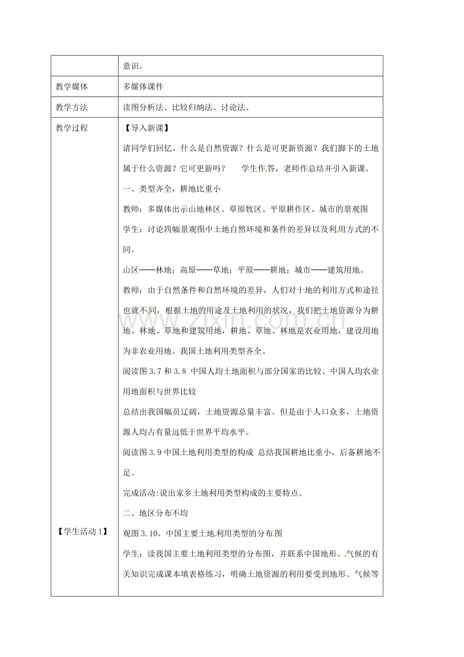 江苏省大丰区八年级地理上册 3.2土地资源（第1课时）教案 （新版）新人教版-（新版）新人教版初中八年级上册地理教案.doc_第2页