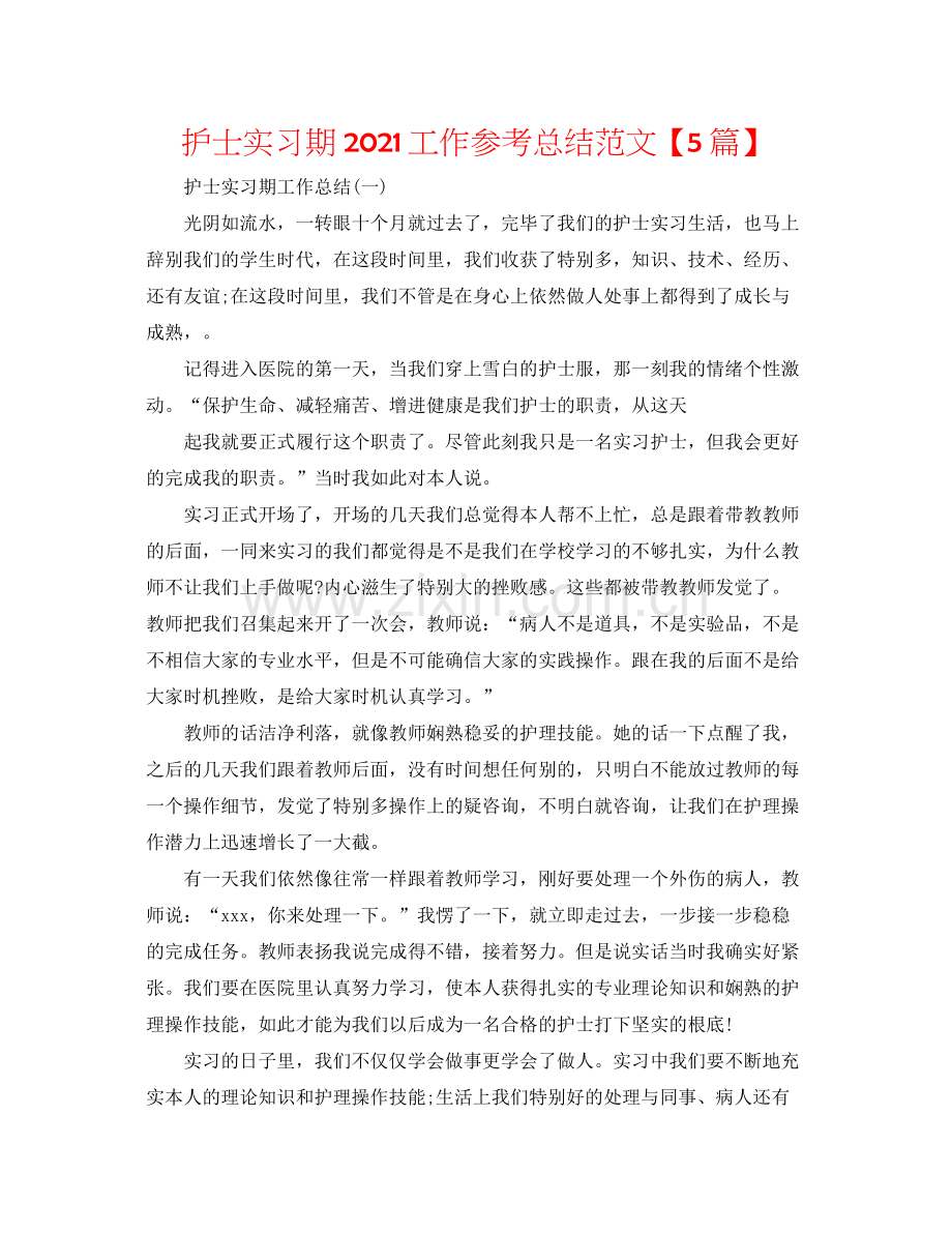 护士实习期工作参考总结范文【5篇】.docx_第1页