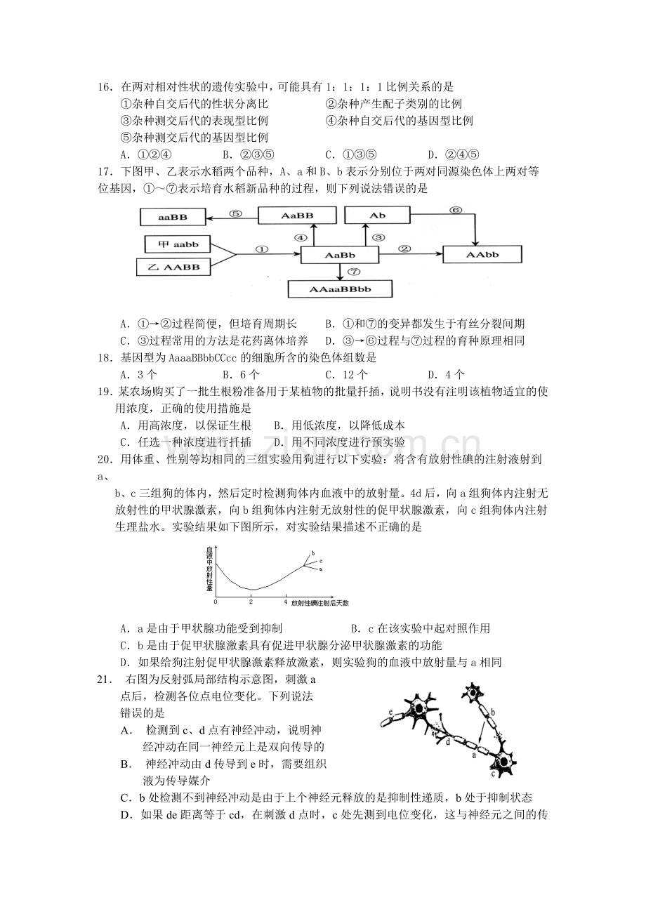 浙江省杭州学军中学2011届高三第一次月考 生物.doc_第3页