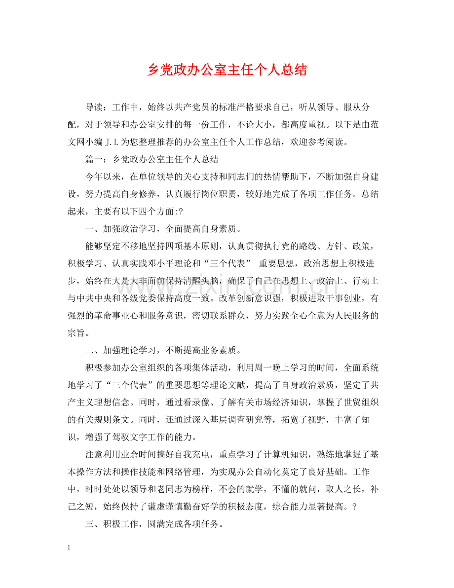 乡党政办公室主任个人总结.docx_第1页