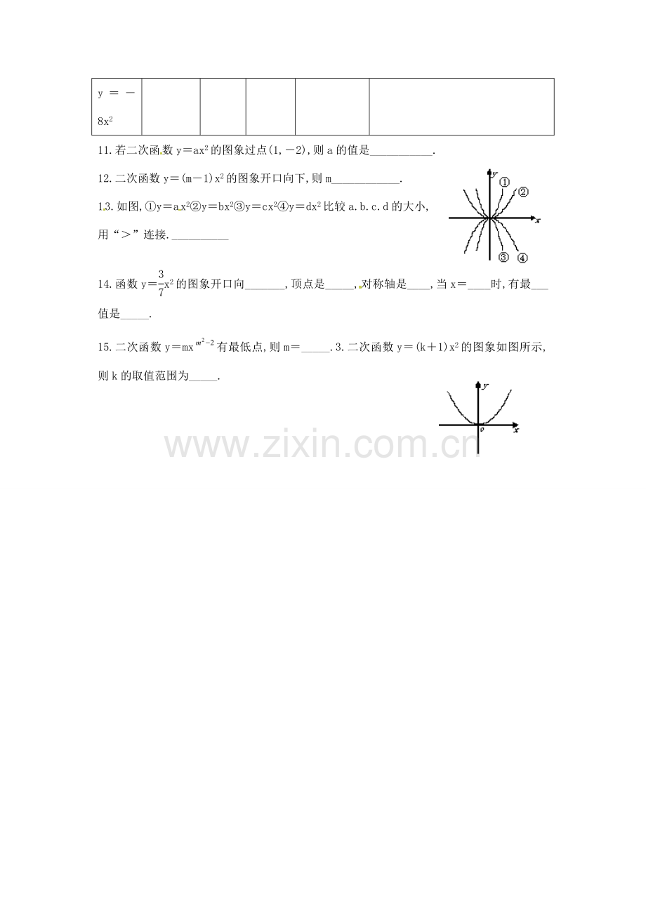 春九年级数学下册 2.2 二次函数图象与性质教案1 （新版）北师大版-（新版）北师大版初中九年级下册数学教案.doc_第3页