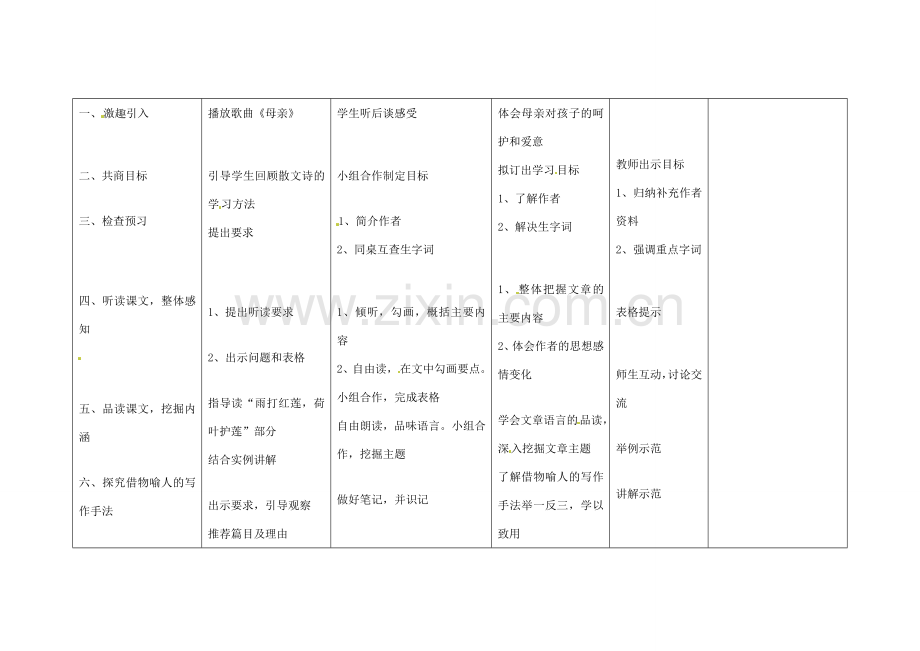 四川省华蓥市明月镇七年级语文上册 4 荷叶 母亲教学设计 （新版）新人教版.doc_第2页