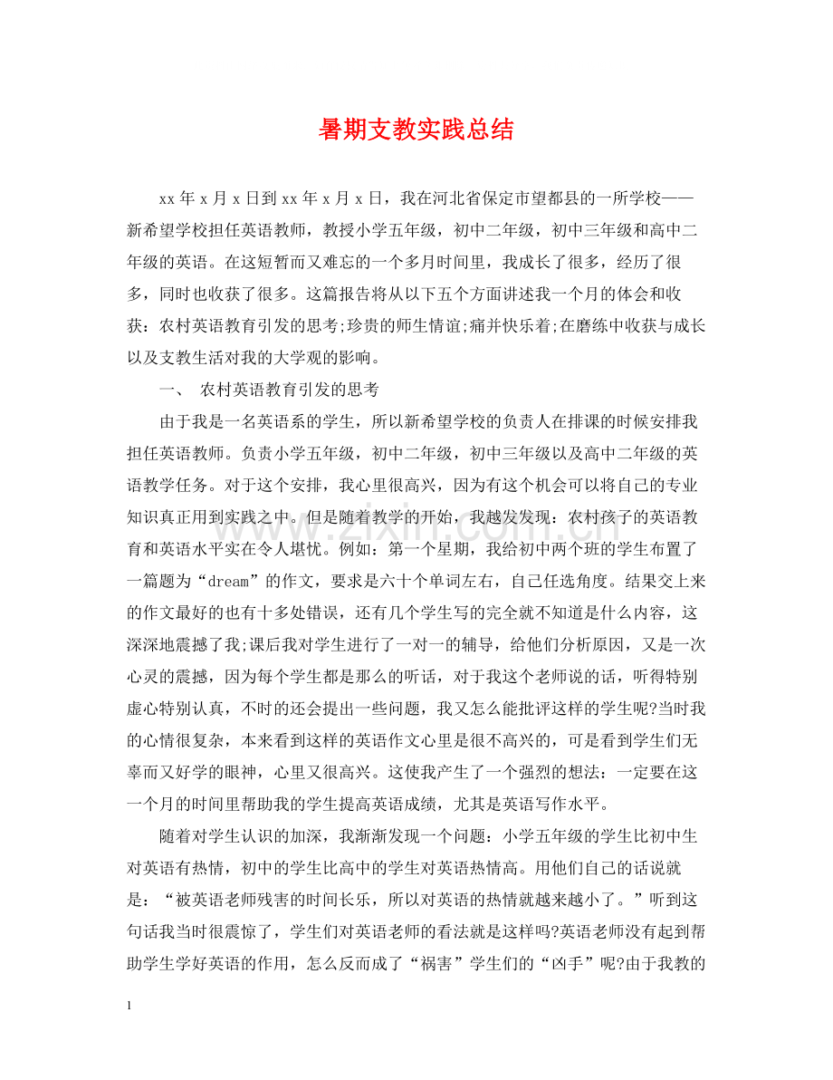 暑期支教实践总结.docx_第1页