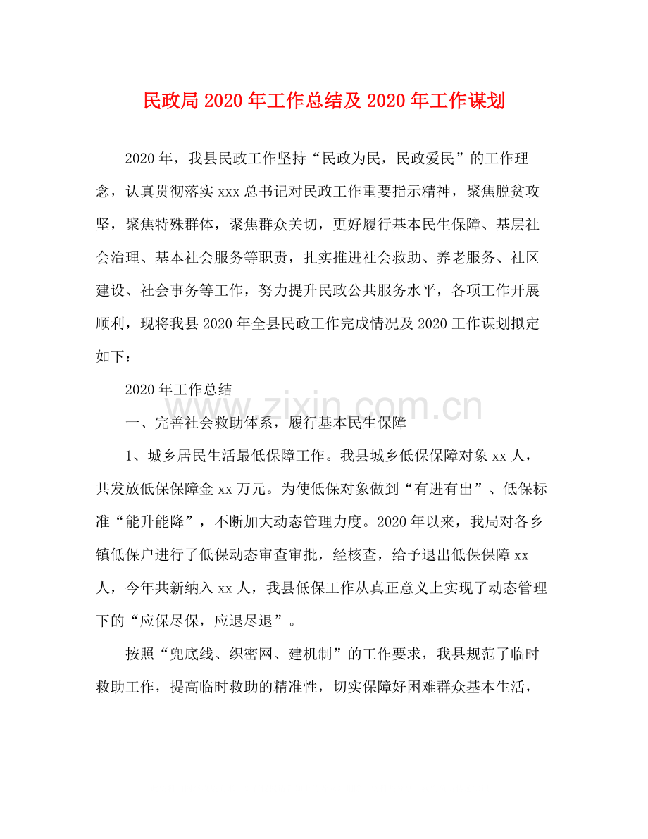 民政局年工作总结及年工作谋划.docx_第1页