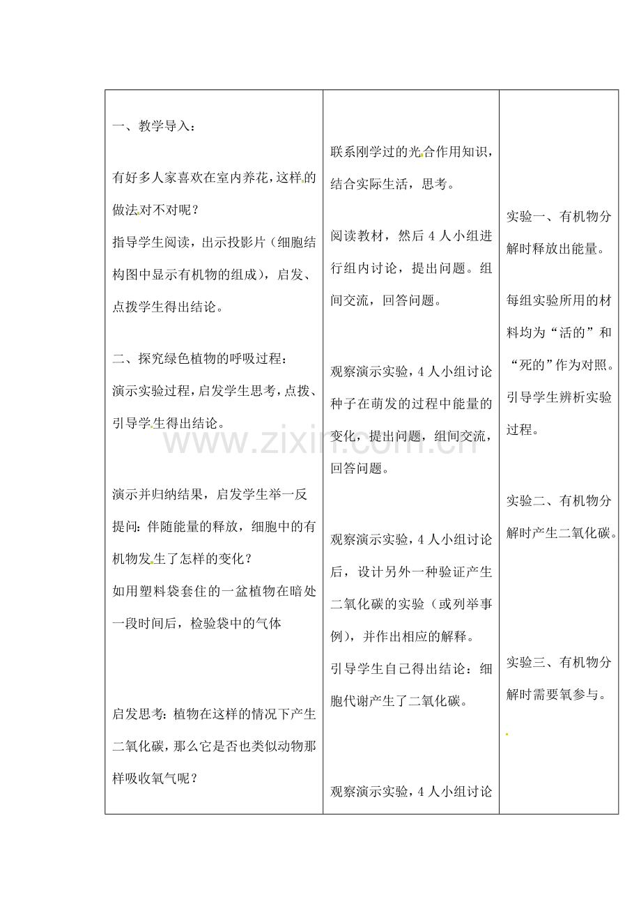 吉林省四平市第十七中学七年级生物上册 绿色植物的呼吸作用教案2 新人教版.doc_第2页